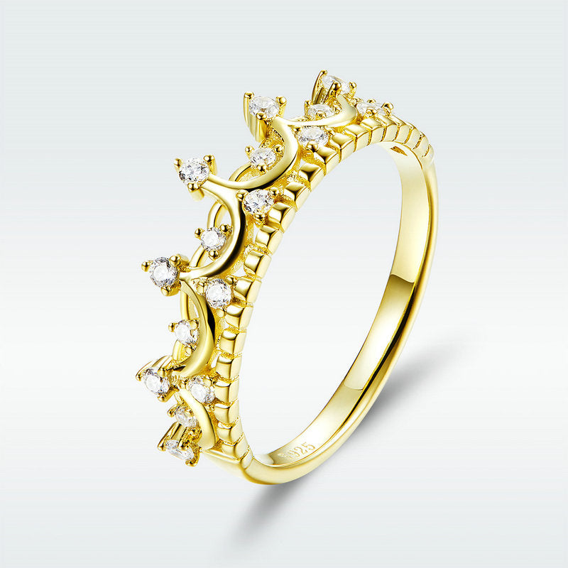 Crystal Crown Ring Sterling Silver Gold Plated - Aspect Jewellery