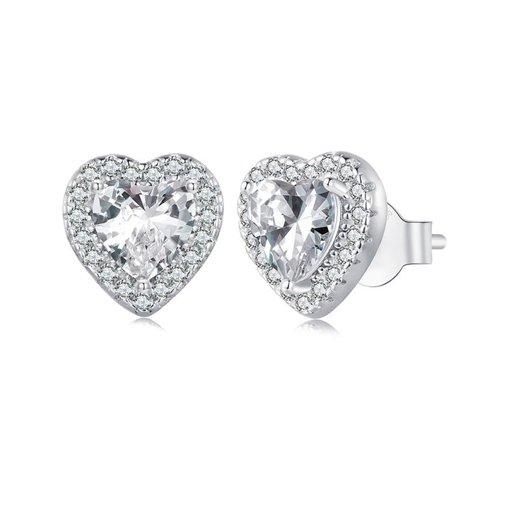 Crystal Hearts Stud Earrings in 925 Sterling Silver - Aspect Jewellery