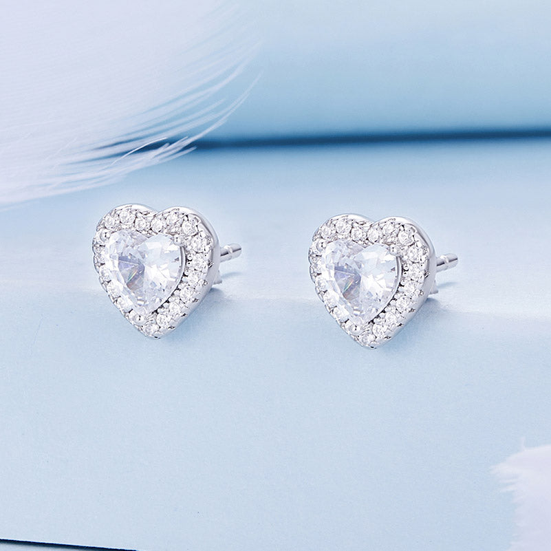 Crystal Hearts Stud Earrings in 925 Sterling Silver - Aspect Jewellery