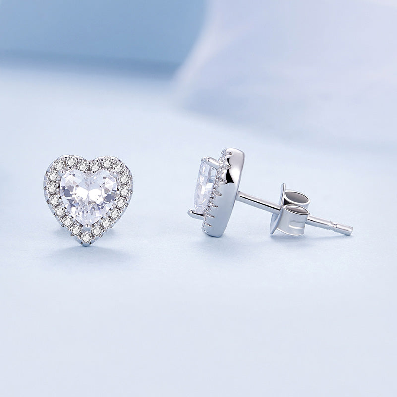 Crystal Hearts Stud Earrings in 925 Sterling Silver - Aspect Jewellery