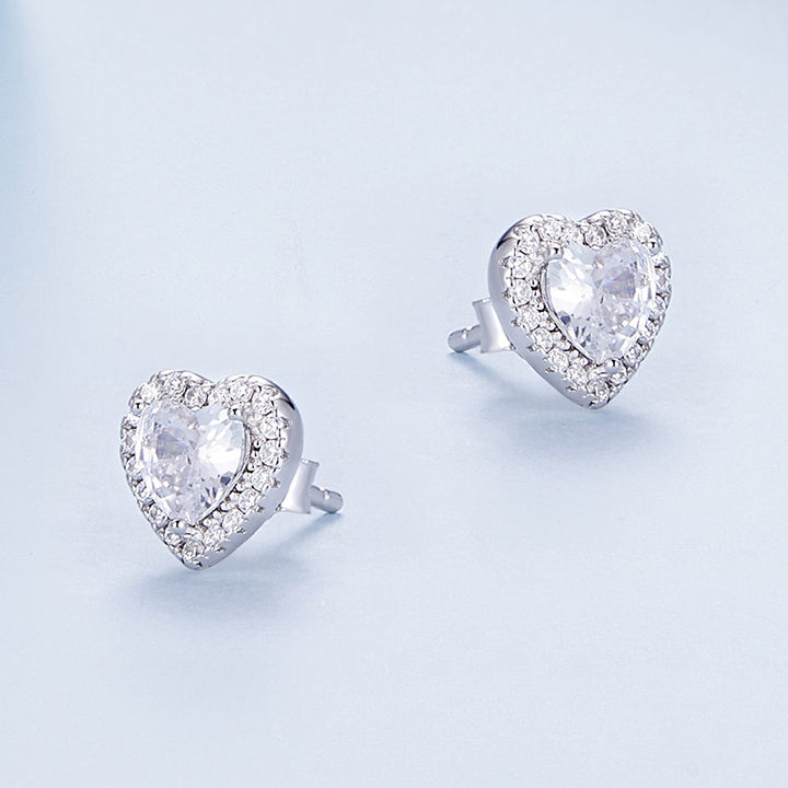 Crystal Hearts Stud Earrings in 925 Sterling Silver - Aspect Jewellery