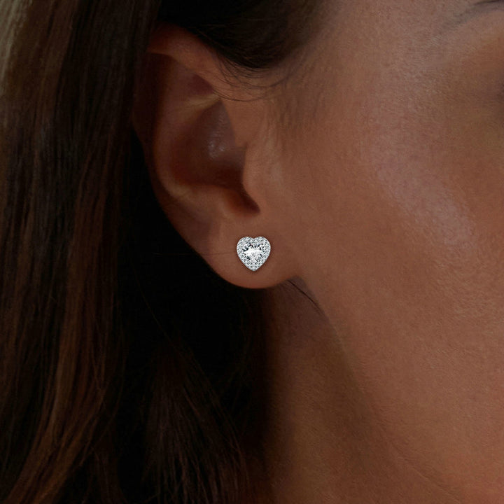 Crystal Hearts Stud Earrings in 925 Sterling Silver - Aspect Jewellery