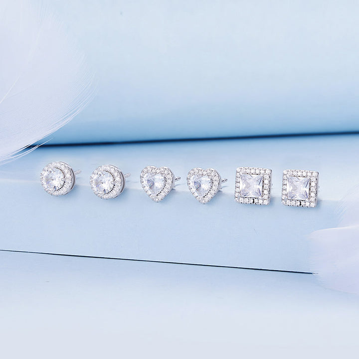 Crystal Hearts Stud Earrings in 925 Sterling Silver - Aspect Jewellery