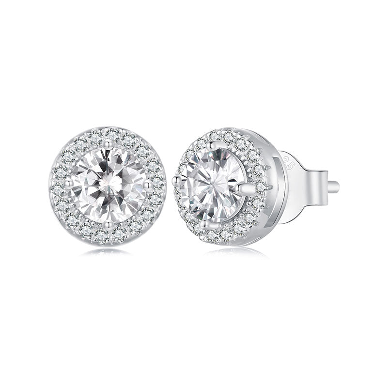 Crystal Round Stud Earrings in 925 Sterling Silver - Aspect Jewellery