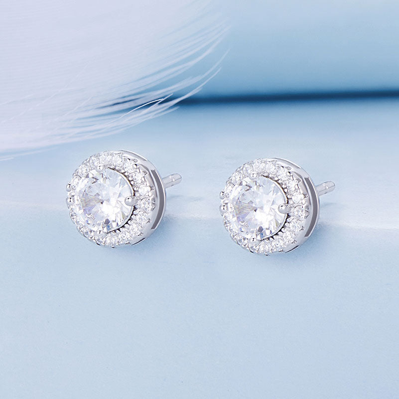 Crystal Round Stud Earrings in 925 Sterling Silver - Aspect Jewellery