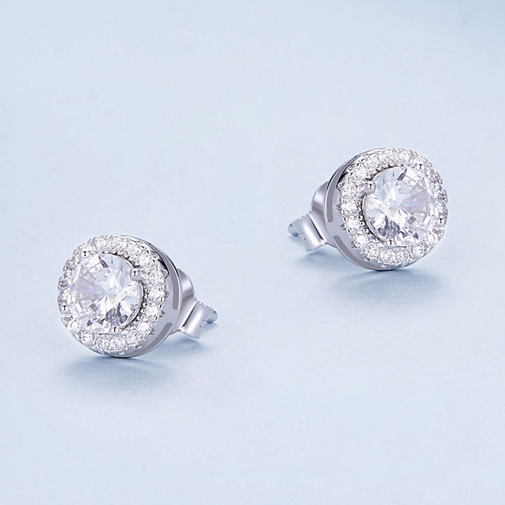 Crystal Round Stud Earrings in 925 Sterling Silver - Aspect Jewellery