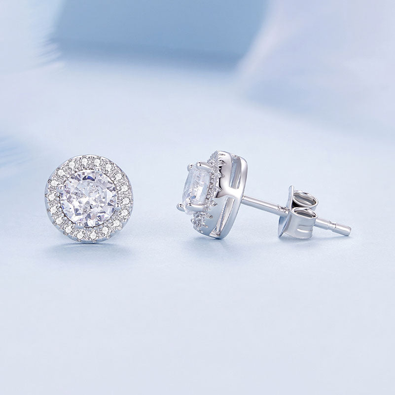 Crystal Round Stud Earrings in 925 Sterling Silver - Aspect Jewellery