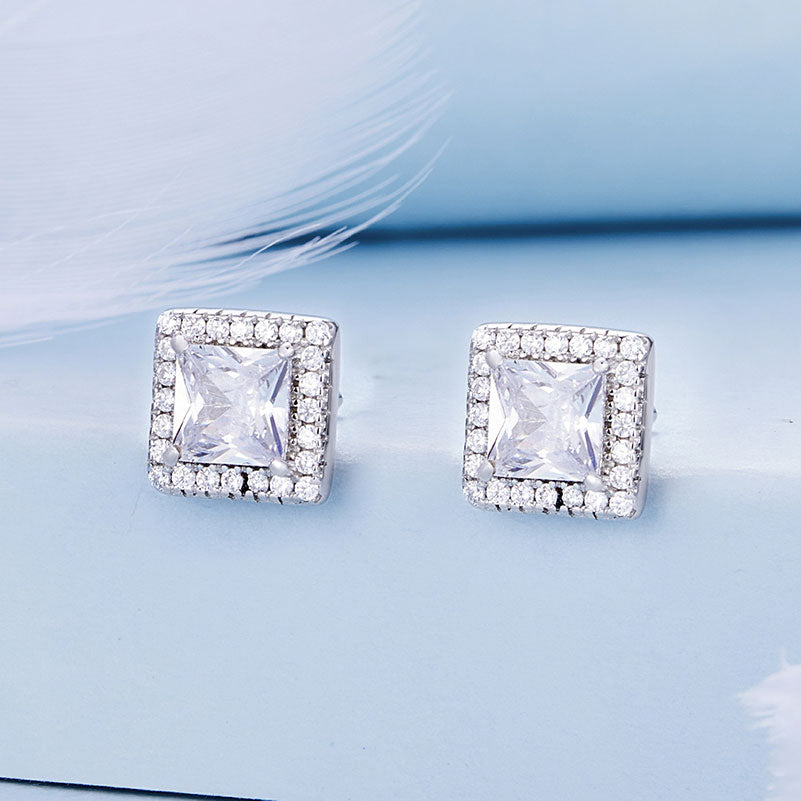 Crystal Square Stud Earrings in 925 Sterling Silver - Aspect Jewellery