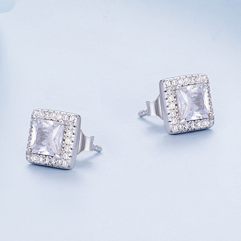 Crystal Square Stud Earrings in 925 Sterling Silver - Aspect Jewellery