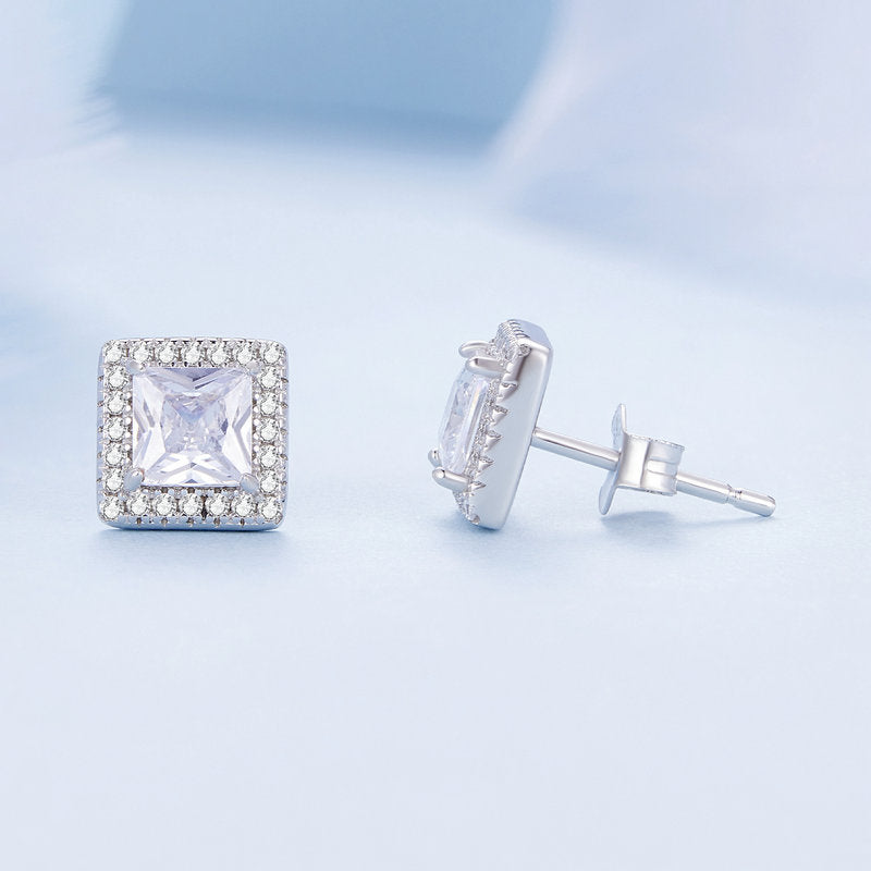 Crystal Square Stud Earrings in 925 Sterling Silver - Aspect Jewellery