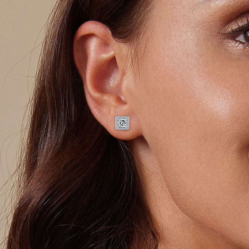 Crystal Square Stud Earrings in 925 Sterling Silver - Aspect Jewellery