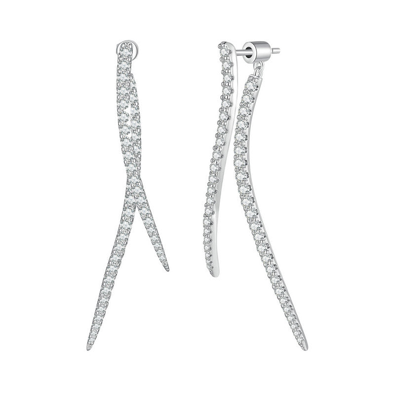 Crystal Twisted Long Earrings - Plated Platinum, Aspect Jewellery