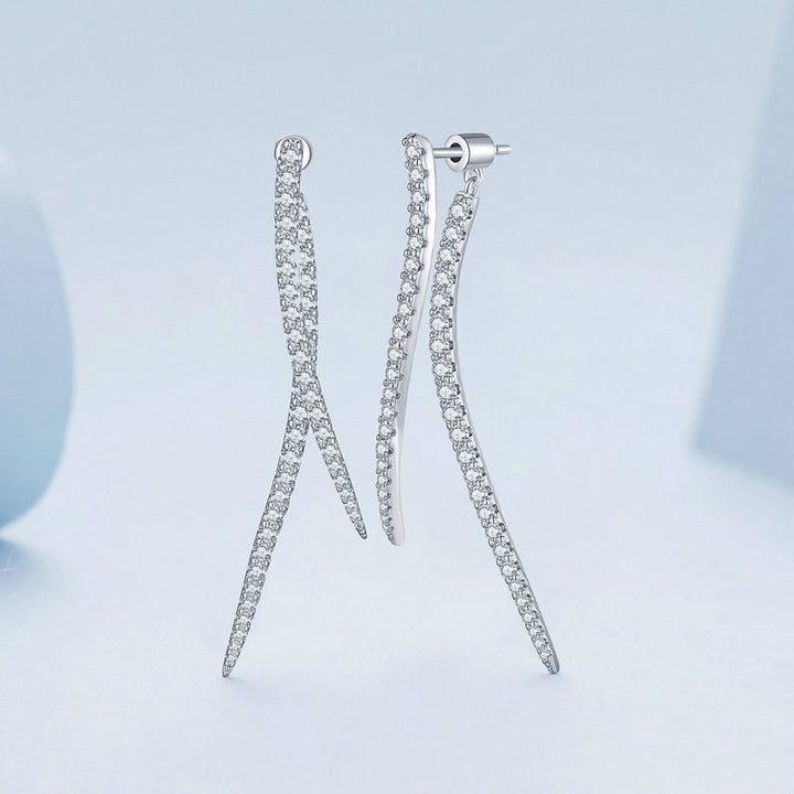 Crystal Twisted Long Earrings - Plated Platinum, Aspect Jewellery