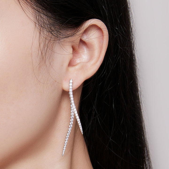 Crystal Twisted Long Earrings - Plated Platinum, Aspect Jewellery