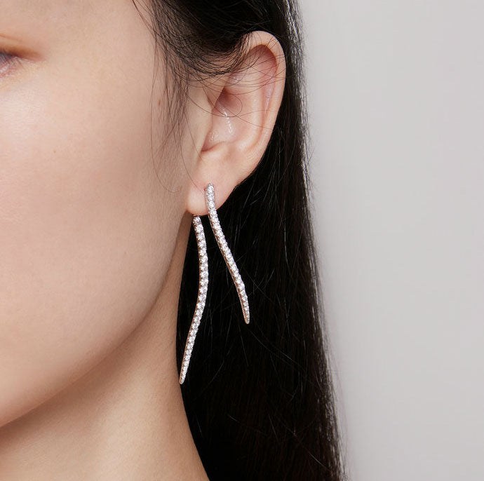 Crystal Twisted Long Earrings - Plated Platinum, Aspect Jewellery