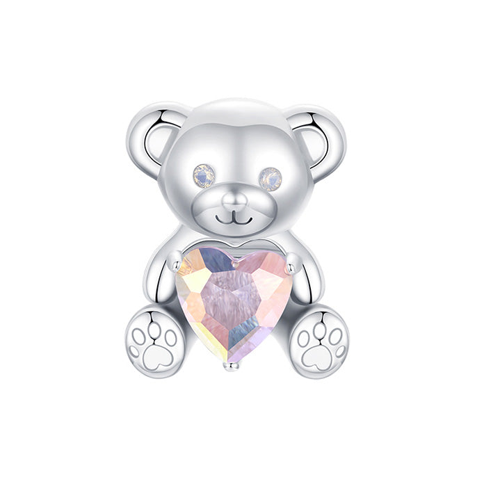 Cute Bear Love Heart Charm in 925 Sterling Silver - Aspect Jewellery