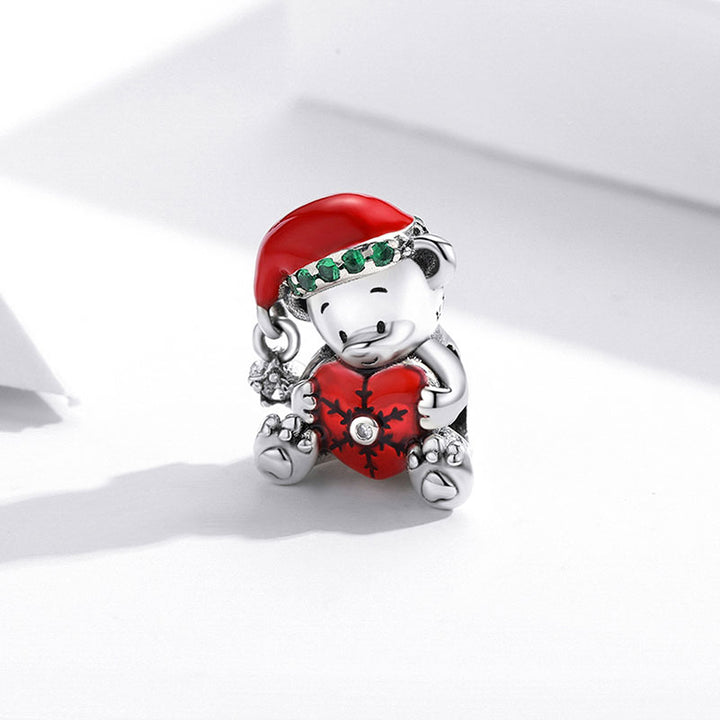 Cute Teddy Bear Christmas Charm in 925 Sterling Silver - Aspect Jewellery