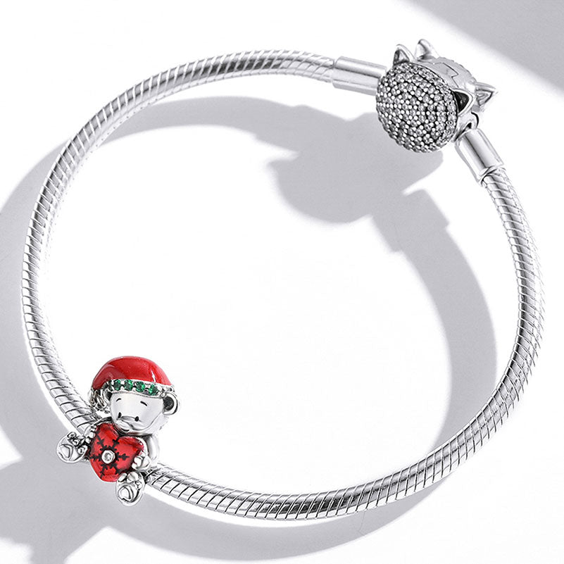 Cute Teddy Bear Christmas Charm in 925 Sterling Silver - Aspect Jewellery