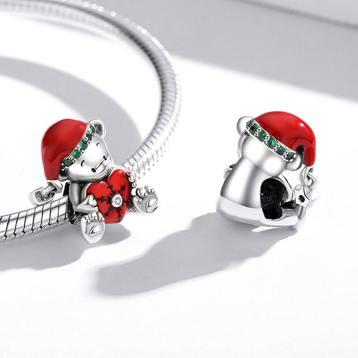 Cute Teddy Bear Christmas Charm in 925 Sterling Silver - Aspect Jewellery