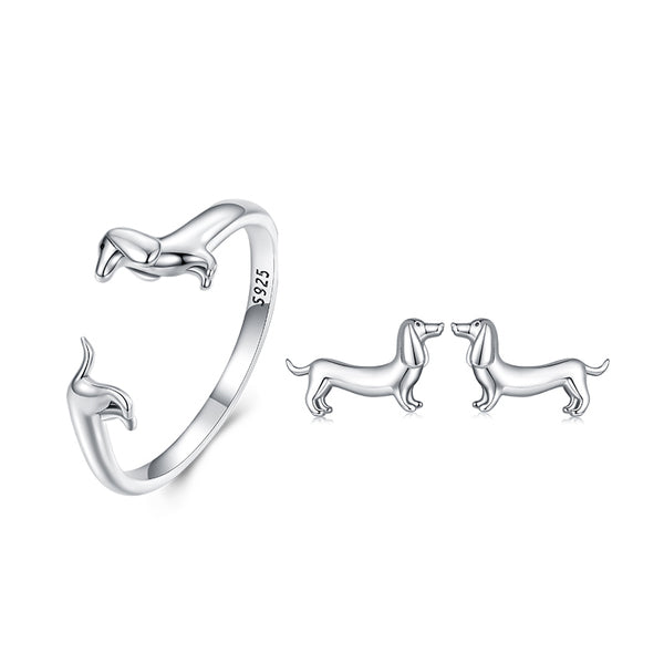 Dachshund Sausage Dog Jewellery Set in Sterling Silver - Aspect Jewellery