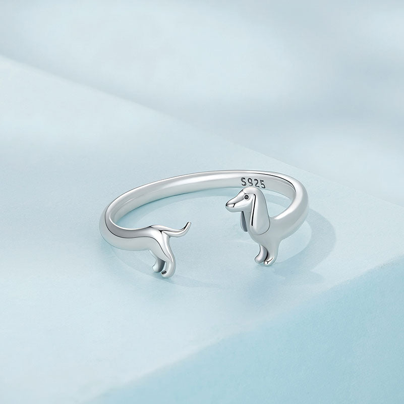 Dog Adjustable Ring in 925 Sterling Silver - Aspect Jewellery