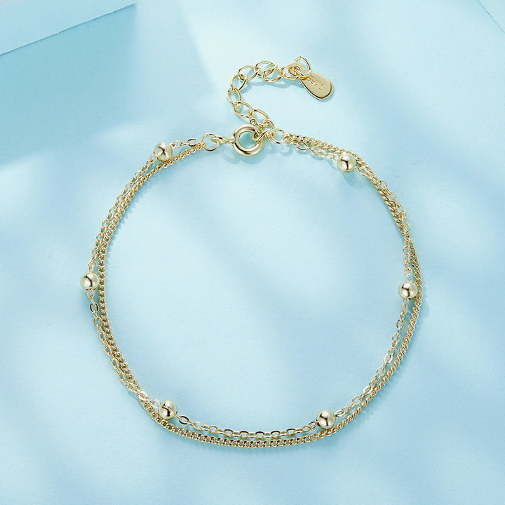 Double Layer Chain Bracelet in 925 Sterling Silver - Aspect Jewellery#color_gold