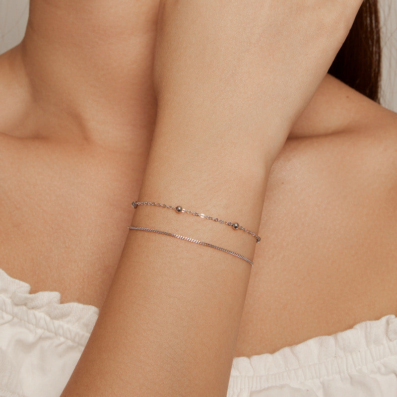 Double Layer Chain Bracelet in 925 Sterling Silver - Aspect Jewellery#color_silver