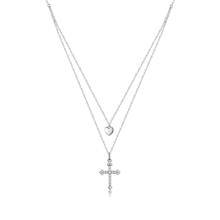 Double Layer Cross Necklace in 925 Sterling Silver - Aspect Jewellery