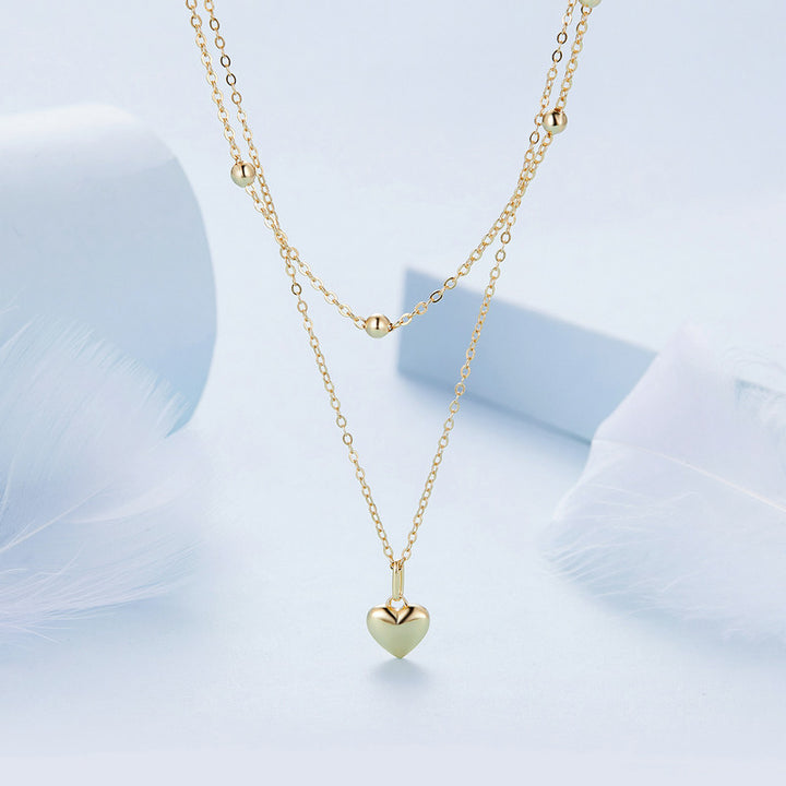 Double Layer Heart Necklace in 925 Sterling Silver Gold Plated - Aspect Jewellery#color_gold