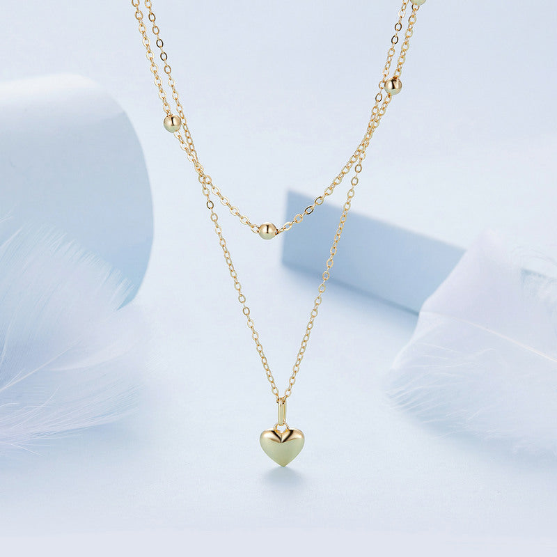 Double Layer Heart Necklace in 925 Sterling Silver Platinum Plated - Aspect Jewellery#color_gold