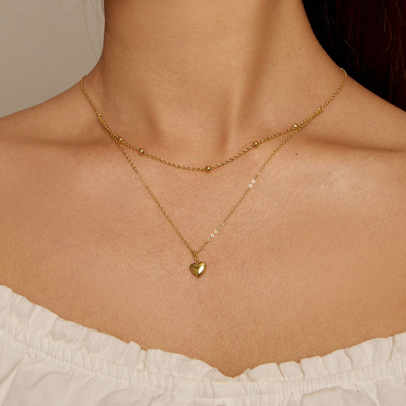 Double Layer Heart Necklace in 925 Sterling Silver Gold Plated - Aspect Jewellery#color_gold