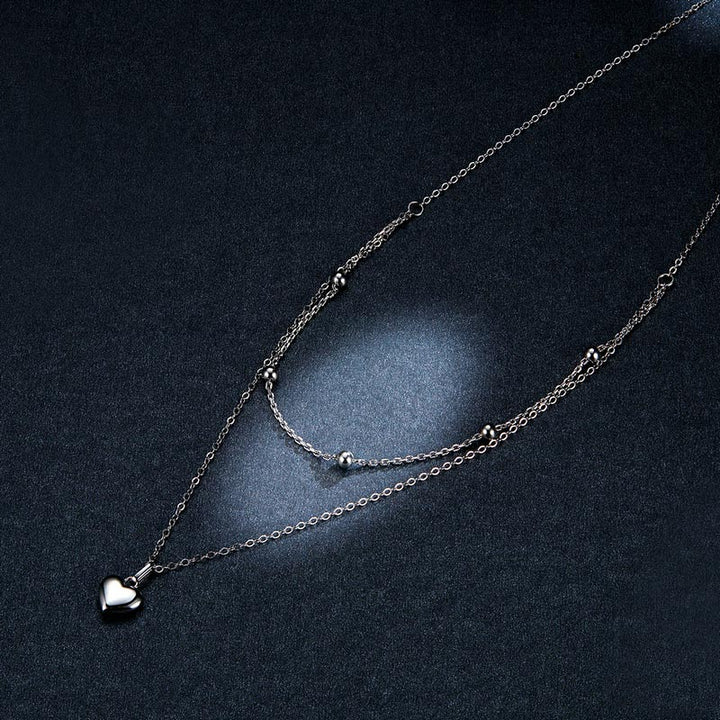 Double Layer Heart Necklace in 925 Sterling Silver Platinum Plated - Aspect Jewellery#color_silver