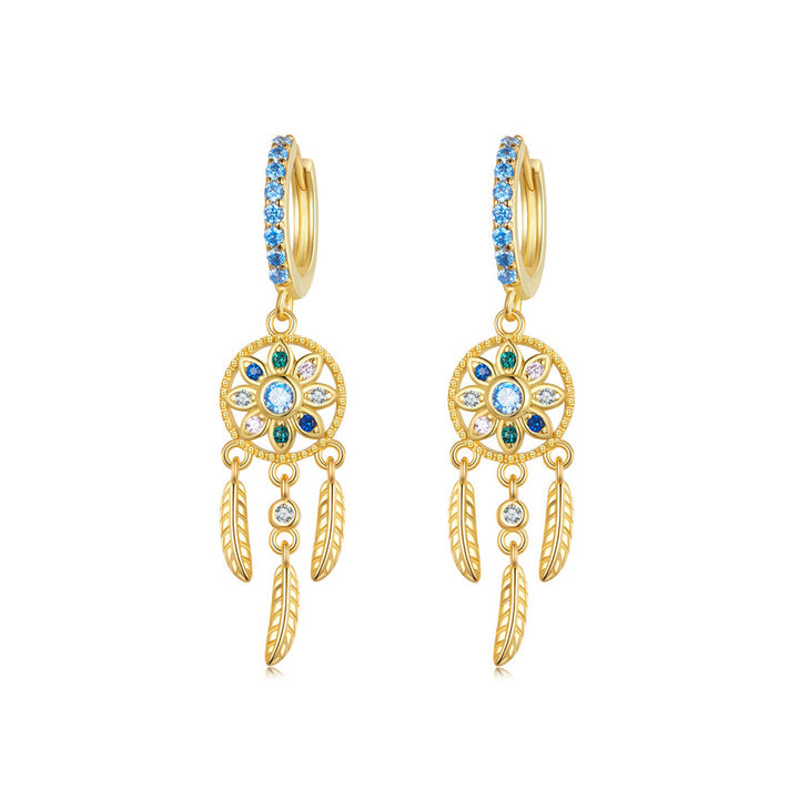 Dreamcatcher Crystal Earrings in 925 Sterling Silver Gold Plated - Aspect Jewellery