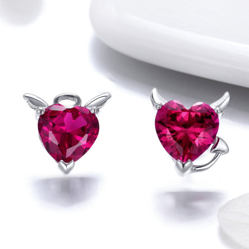 Evil and Angel Heart Earrings in 925 Sterling Silver - Aspect Jewellery