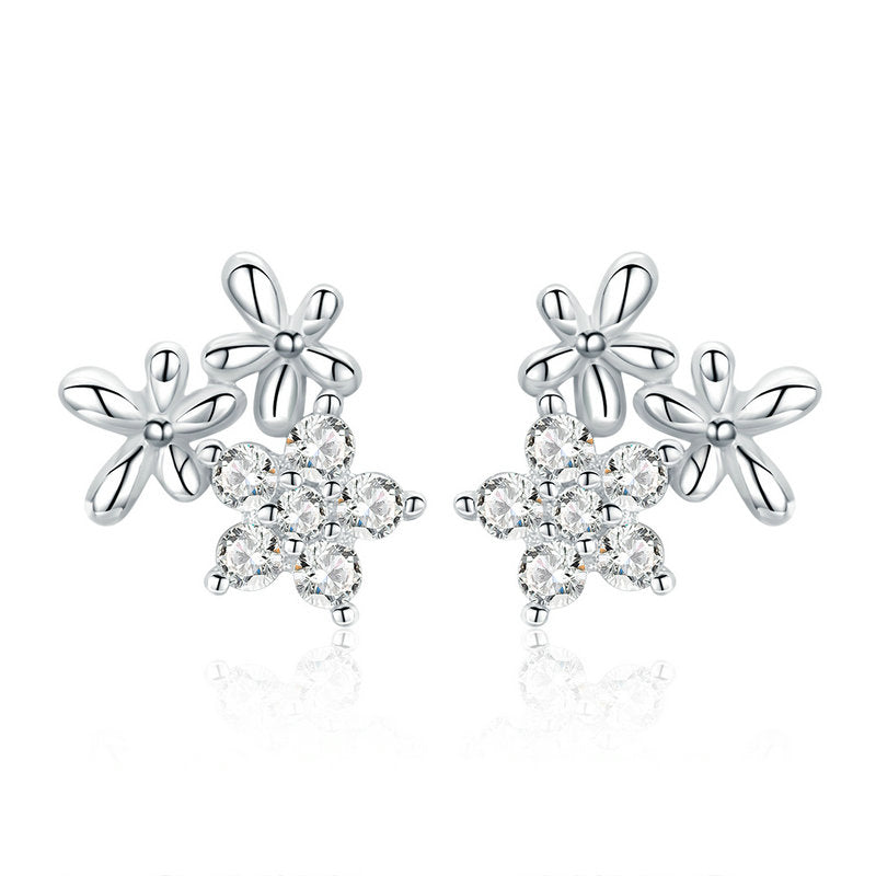 Flower Pattern Earrings in 925 Sterling Silver Platinum Plated - Aspect Jewellery