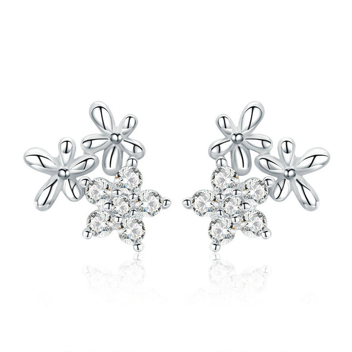 Flower Pattern Earrings in 925 Sterling Silver Platinum Plated - Aspect Jewellery