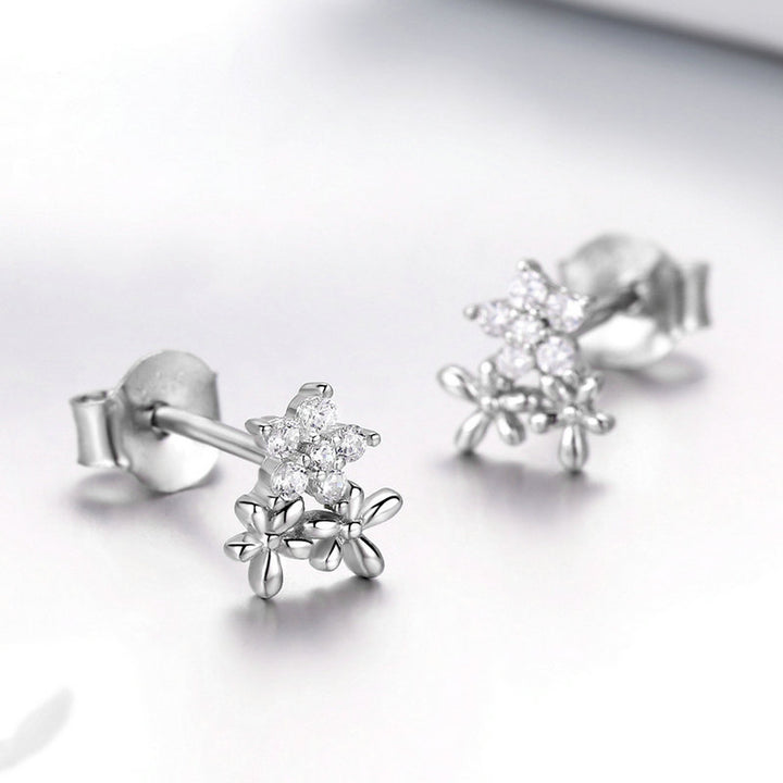 Flower Pattern Earrings in 925 Sterling Silver Platinum Plated - Aspect Jewellery