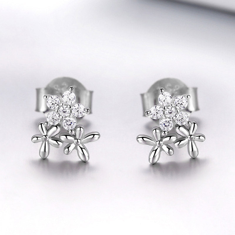 Flower Pattern Earrings in 925 Sterling Silver Platinum Plated - Aspect Jewellery