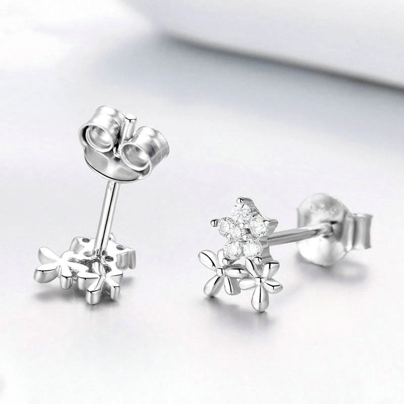 Flower Pattern Earrings in 925 Sterling Silver Platinum Plated - Aspect Jewellery