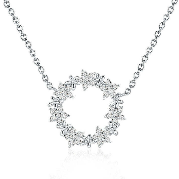 Flower Pattern Necklace in 925 Sterling Silver Platinum Plated - Aspect Jewellery