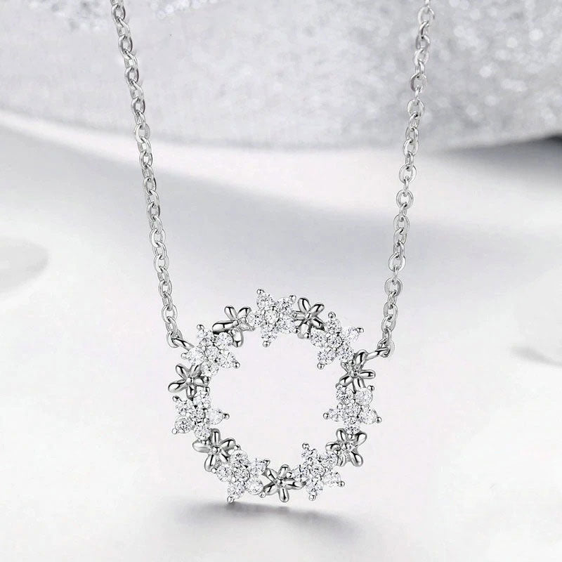 Flower Pattern Necklace in 925 Sterling Silver Platinum Plated - Aspect Jewellery 