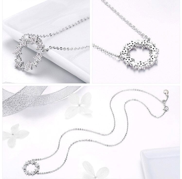 Flower Pattern Necklace in 925 Sterling Silver Platinum Plated - Aspect Jewellery