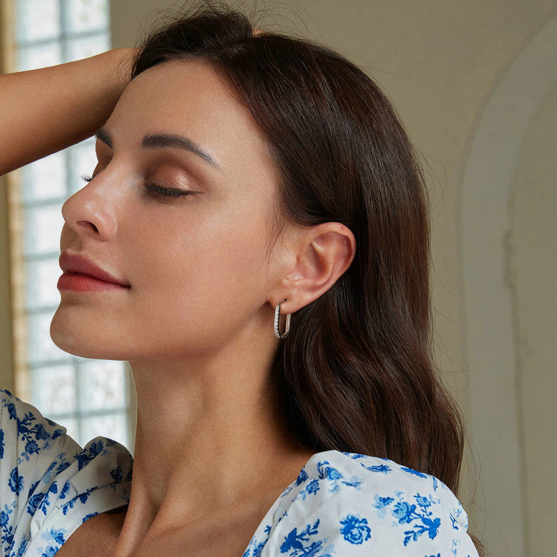 Geometric Crystal Hoop Earrings in 925 Sterling Silver - Aspect Jewellery