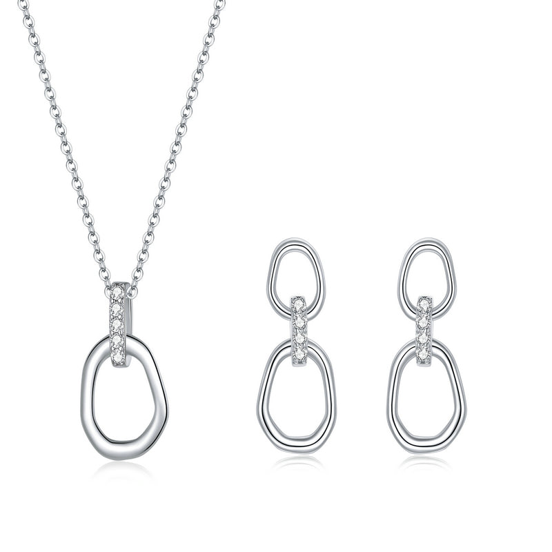 Cubic Zirconia Geometric Jewellery Set (Necklace and Earrings) in 925 Sterling Silver - Aspect Jewellery