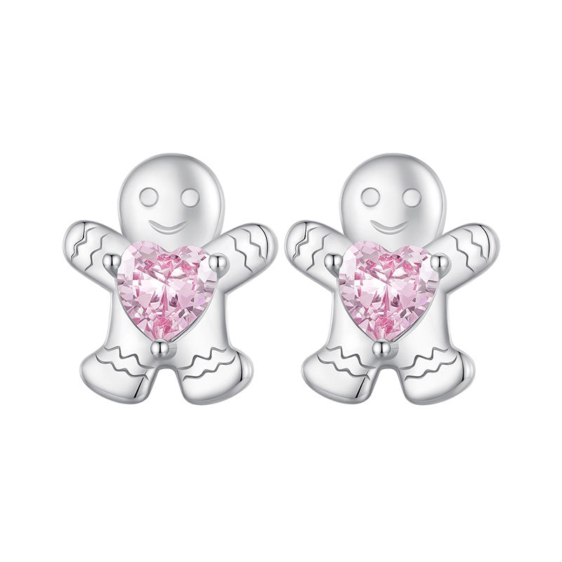 Gingerbread Man Christmas Festive Stud Earrings in 925 Sterling Silver - Aspect Jewellery