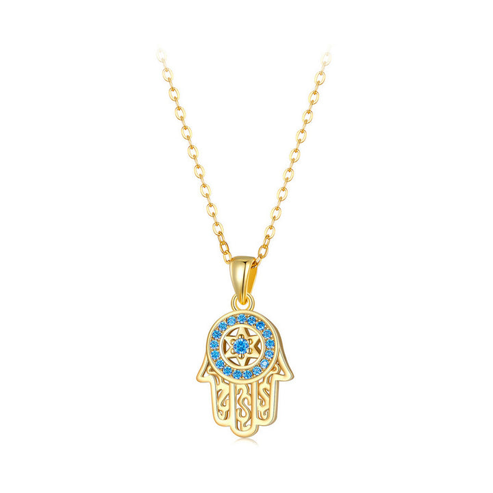 Hamsa Fatima Hand Necklace - Gold Plated Necklace in 925 Sterling Silver - Aspect Jewellery