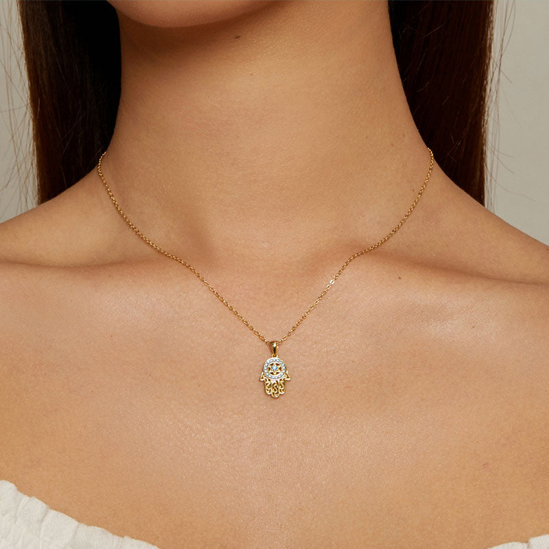 Hamsa Fatima Hand Necklace - Gold Plated Necklace in 925 Sterling Silver - Aspect Jewellery