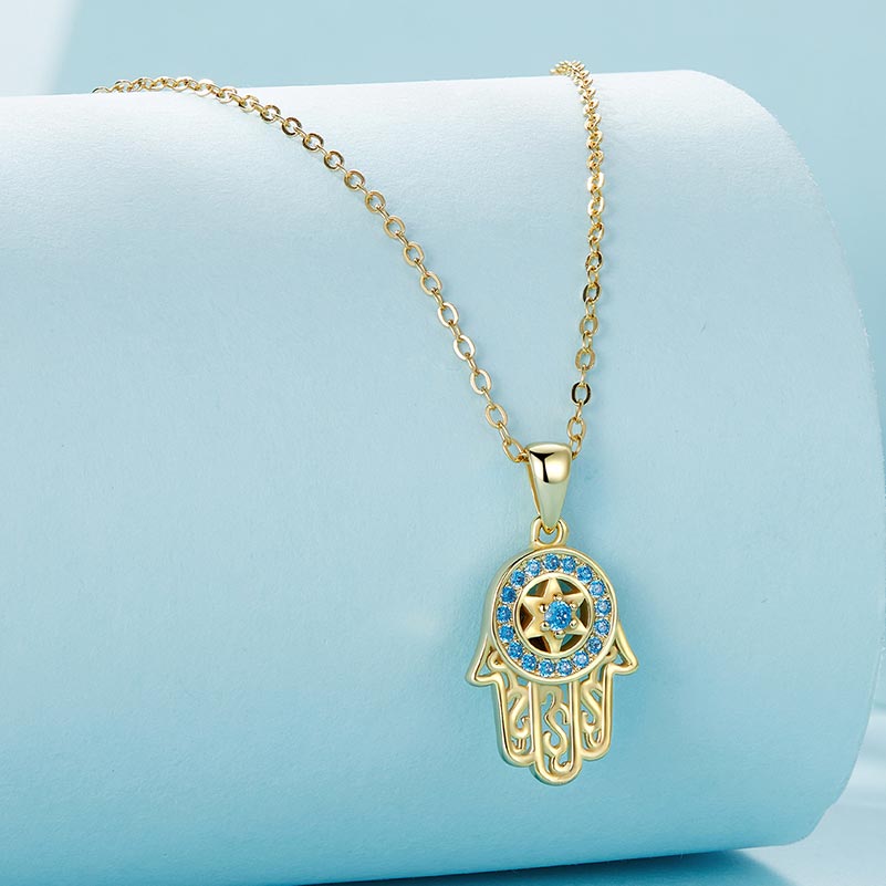 Hamsa Fatima Hand Necklace - Gold Plated Necklace in 925 Sterling Silver - Aspect Jewellery