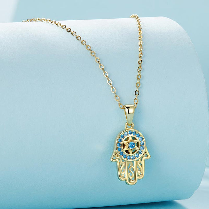 Hamsa Fatima Hand Necklace - Gold Plated Necklace in 925 Sterling Silver - Aspect Jewellery