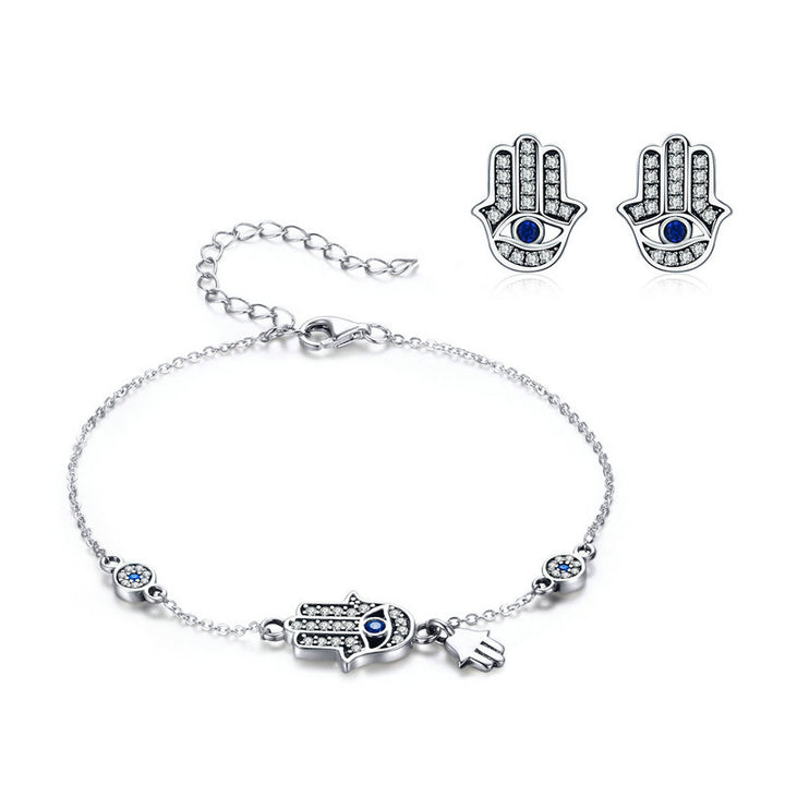 Fatima Hamsa Hand Jewellery Set in 925 Sterling Silver - Aspect Jewellery